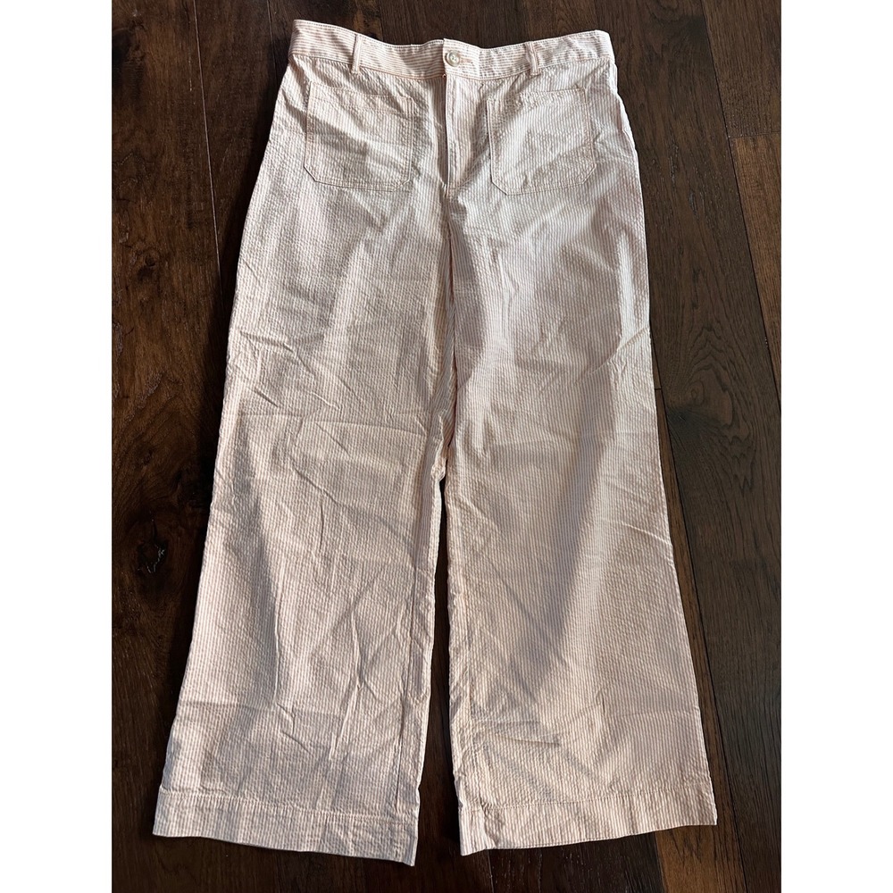 LOFT The Palmer Wide Leg Pants Peach White Seersucker Striped Size 12 High Rise